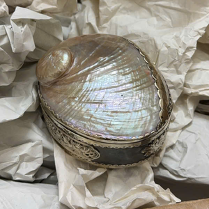 Vintage Oval <b>Abalone</b> <b>Shell</b> Jewelry Box | Natural Iridescent Scallop Case | Luxury Rainbow Shimmer Decor & Keepsake Gift - Product Image 1