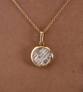 Customize Men's 14K <b>Solid</b> <b>Gold</b> Lab-Grown Diamond Bezel Set Baguette Cut Moissanite 5.50CT IGI Certified <b>Pendant</b> Rounded Golden - Product Image 3