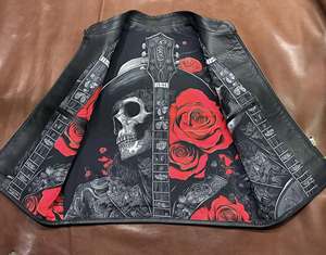 Premium Men's Black Leather Biker Vest with Snakeskin Embossed <b>Back</b> - Product Image 6