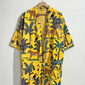 Robe kimono vintage en velours, imprimé jungle indien, doublée de coton - Product Image 1