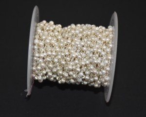 Cadena de Rosario de Perlas Blancas de 3 mm, Cadena de Perlas Enrollada en Alambre Plateado para Hacer Joyas, Pulseras, Collares, Manualidades - Product Image 4