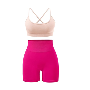 High Waist Plus Size Women's Reversible Workout Gym Shorts Spandex/Nylon Butt Lifting Fitness Leggings Yoga Sportswear Set Front - Product Image 1