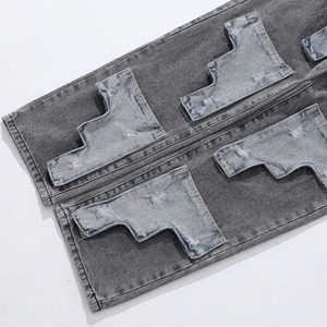 Jeans en denim décontractés pour hommes, coupe slim, légers, avec cordon de serrage, couleur noire délavée, vente en gros, haute qualité, personnalisables - Product Image 5