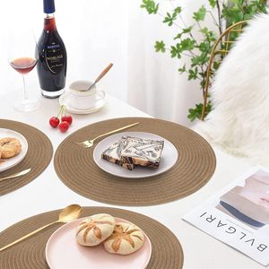Set di 6 tovagliette rotonde intrecciate da 15 pollici, lavabili, in cotone e poliestere, marroni, per tavolo da pranzo - Product Image 1