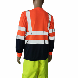 Hi <b>Vis</b> Class 3 Reflective Safety Long Sleeve <b>T</b>-<b>Shirt</b> Lime Orange Navy Polyester Quick Dry Breathable Unisex Needle Detection - Product Image 2