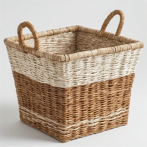 Natural Rustic Finish Seagrass <b>Basket</b> with Handles Durable & Over 5L Capacity for Kitchen & <b>Bathroom</b> Storage Interior Decoration - Product Image 4