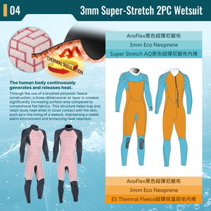 Combinaison de plongée thermique Aropec Custom 3mm Super-Stretch L/S pour homme avec polaire, épaules antidérapantes, col ajustable, OEM/ODM - Product Image 5