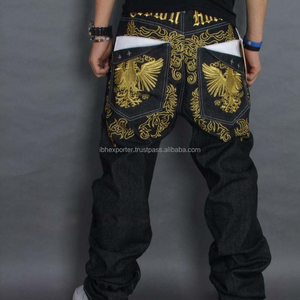 Jeans vaqueros de moda para hombre bordado dorado con bolsillo trasero - Product Image 1