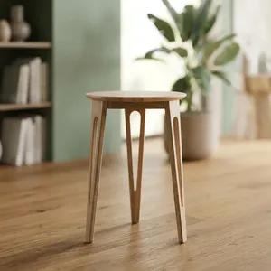 Modern <b>Round</b> Wood Side <b>Table</b> Scandinavian Design Handmade Living Room Furniture Three-Leg Base - Product Image 4