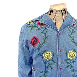 Nueva Chaqueta de Mezclilla Personalizada para Hombre, Bordada, Cómoda, con Estampados Florales, Manga Larga, Estilo Casual Vintage - Product Image 4