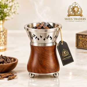 Brûleur d'encens en acier inoxydable avec base en bois, support pour Bakhoor arabe, encensoir à charbon d'oud, bol en métal, diffuseur d'arômes - Product Image 1