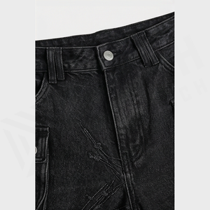 Pantalones Vaqueros Cargo de Cintura Alta para Hombre, Corte Holgado, Estilo Utilitario Desgastado, Pierna Recta de Algodón, Pantalones de Otoño - Product Image 4