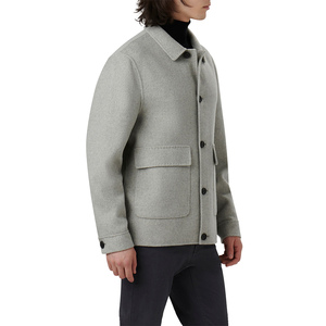 Veste en laine pour homme à col mandarin, coupe classique, simple boutonnage avec fermeture à boutons, couleur gris, mode jeune, manteau chaud - Product Image 5