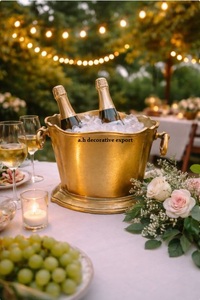 Cubo Enfriador de Vino de Latón Antiguo, Enfriador de Hielo para Champán Vintage con Asas, Tina Decorativa de Metal para Vino para Decoración del Hogar y Bodas - Product Image 4
