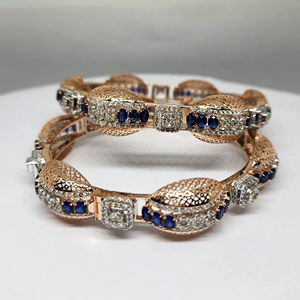 Oro Rosa de 14K 10.80 Ct. Brazalete de Diamantes Cultivados en Laboratorio con Corte Brillante, Piedra Azul HPHT GH, Certificado IGI, Chapado en Rodio, Brazalete Fino - Product Image 1
