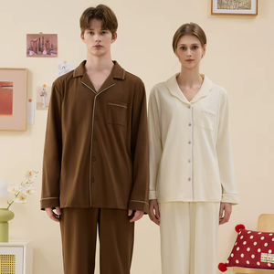 Wholesale Knitted Cotton Couple <b>Pajamas</b> <b>Set</b> Spring Autumn Long Sleeved Sleepwear Home Wear <b>Set</b> <b>for</b> <b>Men</b> and Women - Product Image 3