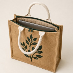 Bolsa de Yute Ecológica de Moda Vintage para Mujer con Asas de Cuerda, Cierre de Cremallera, Forro de Lona, Estampada, Reutilizable, para Regalos - Product Image 4