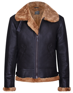 Custom 2026 Eco-Friendly Garment Dyed Real Sheepskin Leather Bomber <b>Jacket</b> Black Grain Type Winter Wear <b>White</b> Real Fur for <b>Men</b> - Product Image 3