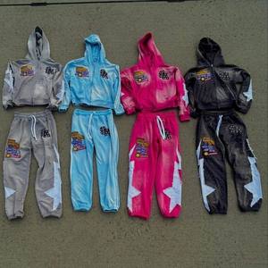 Conjuntos de Sudadera con Cremallera y Pantalones con Pedrería para Hombre y Mujer, Traje Deportivo de Dos Piezas con Efecto Desgastado y Bordado para Invierno - Product Image 1