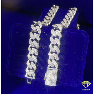 Cadena cubana de plata de ley 925 con diamantes de moissanita, collar grueso con incrustaciones de diamantes para hombre y mujer, joyería de lujo al por mayor. - Product Image 4