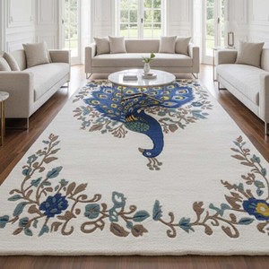 Tapis de luxe à motif floral paon, tufté à la main, pour salon, chambre, antidérapant, durable, décoration intérieure XL - Product Image 1