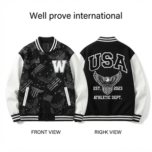 Premium Heavyweight Breathable Winter Varsity <b>Jacket</b> 800GSM Navy <b>White</b> Dual Tone Paneling Wool Body Full Sleeve - Product Image 5