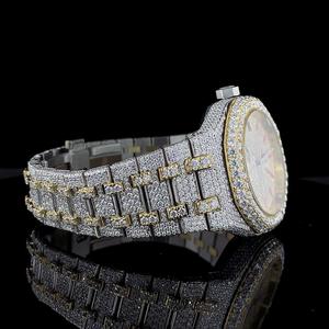 Unisex Luxury Classic Quartz Movement Glass Dial Date Dial <b>Diamond</b> <b>Watch</b> Rose Gold Band Full Iced Out Moissanite <b>Diamonds</b> - Product Image 2