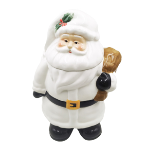 White Glazed <b>Ceramic</b> Santa Claus Figurine Storage Holder Elegant Holiday Tabletop Decoration Porcelain Christmas Candy Organizer - Product Image 4