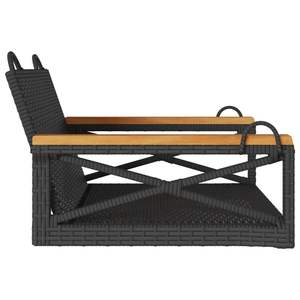Banc à bascule en bois d'acacia massif avec structure en acier thermolaqué et rotin PE noir pour usage extérieur - Product Image 5