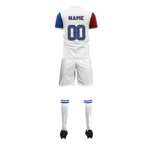 Ensemble de maillots de football personnalisés par sublimation, uniforme de football à séchage rapide, ensemble complet, OEM ODM, kit d'équipe bicolore rouge et bleu, MOQ 20 pièces - Product Image 3