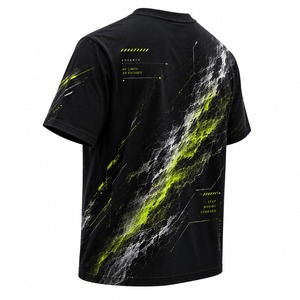 Camiseta de Manga Corta para Hombre, Negra y Verde, con Logotipo Frontal, Transpirable, Estilo Urbano, Cuello Redondo, Tejido de Algodón - Product Image 5