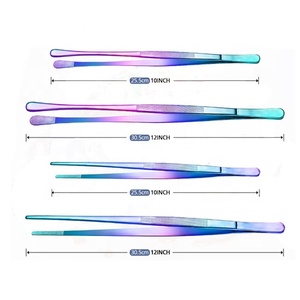 Grayrocks Eco-Friendly CE/EU Certified Cooking Tweezers Tongs 4-Piece Set 12-Inch Rainbow Curved Stainless Steel <b>Utensils</b> - Product Image 2