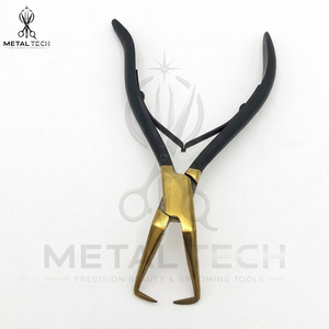 Pince de retrait d'extensions capillaires en acier inoxydable bicolore noir et or, à pointe courbée, ouvre-micro-anneaux, outil de salon, vente en gros - Product Image 4
