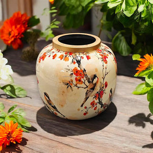 Tarro de cuerpo redondo personalizado, macetas de cerámica, flores o decoración del hogar, jarrón de cerámica clásico duradero tallado a mano de lujo moderno - Product Image 1
