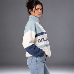 Women Quarter Zip Pullover Sweatshirt Color Block Sports <b>Top</b> High Collar <b>Long</b> <b>Sleeve</b> Casual Streetwear Sweatshirt - Product Image 2
