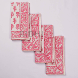ผ้าเช็ดปากทำมือลายดอกไม้สีชมพู ผ้าฝ้ายนำกลับมาใช้ใหม่ได้ ผ้าปูโต๊ะ ผ้าเช็ดปากสำหรับงานเลี้ยงอาหารค่ำ เป็นมิตรกับสิ่งแวดล้อม พิมพ์ลายบล็อกอินเดียด้วยมือ เหมาะสำหรับงานปาร์ตี้และงานแต่งงาน - Product Image 4