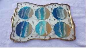 Best Quality Eco-Friendly American Style Customized Color <b>Epoxy</b> Resin and Wood Coaster & Serving Tray for Hotels and Restaurants - Product Image 4