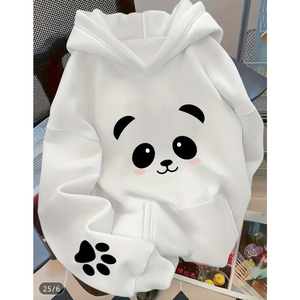Sudadera con Capucha Extra Grande con Estampado de Panda Blanco, Ecológica, de Algodón French Terry, con Bolsillo, Diseño de Dibujos Animados, Casual, Unisex, para Otoño - Product Image 3