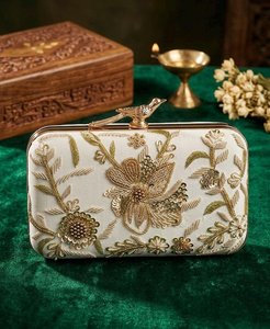 <b>Seed</b> Embroidery Clutch Bag Handcrafted Beaded Clutch Intricate Design Artisanal Floral Motif Hand jewelry bag and packaging - Product Image 2