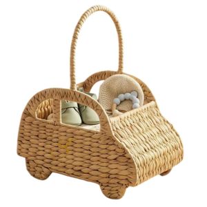 Panier de rangement pour voiture en jacinthe d'eau tressée à la main, organisateur de jouets tissé, décoration écologique pour chambre d'enfant, panier cadeau unique en forme de voiture pour - Product Image 2