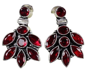 Wholesale Supplier Oxidized Silver <b>Garnet</b> Bezel Set Flower Drop <b>Earrings</b> Boho Wedding Statement Jewelry Wholesale Bulk Women's - Product Image 1