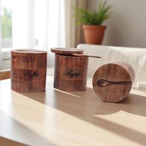 Cuencos de Madera de Lujo para Sal y Pimienta, Artesanía India, Utensilios Desechables para Especias y Hierbas, para Almacenamiento de Condimentos o como Regalo - Product Image 3