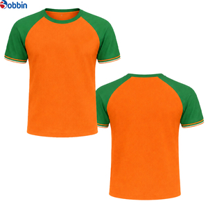 Ropa para hombre, camiseta informal de manga corta con cuello redondo y bloques de color naranja y verde, diseño liso de punto tipo jersey, tallas grandes. - Product Image 1