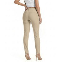 Celana Chino Wanita untuk Aktivitas Luar Ruangan Sehari-hari, Pinggang Elastis Tinggi, Kancing Depan, Ritsleting, Cocok Dipadukan dengan Kaos Kasual