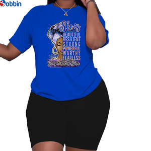 Conjunto de Camiseta y Pantalones Cortos Estampados, Ropa Casual Holgada, Personalizada, Nueva Moda de Verano, Conjunto de 2 Piezas para Mujer, Manga Larga - Product Image 3