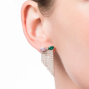 Geometric Drop <b>Earrings</b> Solid Real Gold Plated <b>Crystal</b> Rhinestone Pave Setting Women's Party Trendy Jewelry - Product Image 4
