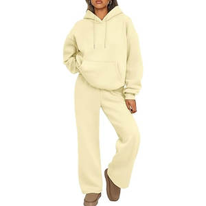 Conjunto de 2 piezas para mujer, sudadera extragrande y pantalones de pierna ancha, ropa informal de invierno, cómoda - Product Image 1