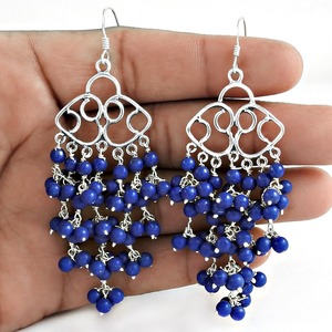 Boucles d'oreilles tendance en argent sterling 925 pour femmes, avec pierres précieuses multi-lapis lazuli, bijoux bohèmes faits à la main, prix de gros - Product Image 2