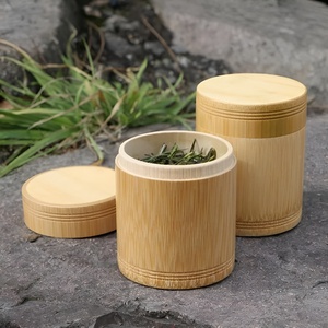 Bamboo tube box for sale <b>tea</b> <b>matcha</b> spice jar canister natural lidded tubes teaware accessories - Product Image 1