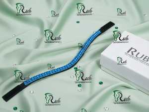 Fronture équestre incurvée en strass de qualité supérieure, faite à la main avec des cristaux d'émeraude et du cuir rembourré, modèle international 7860B - Product Image 4